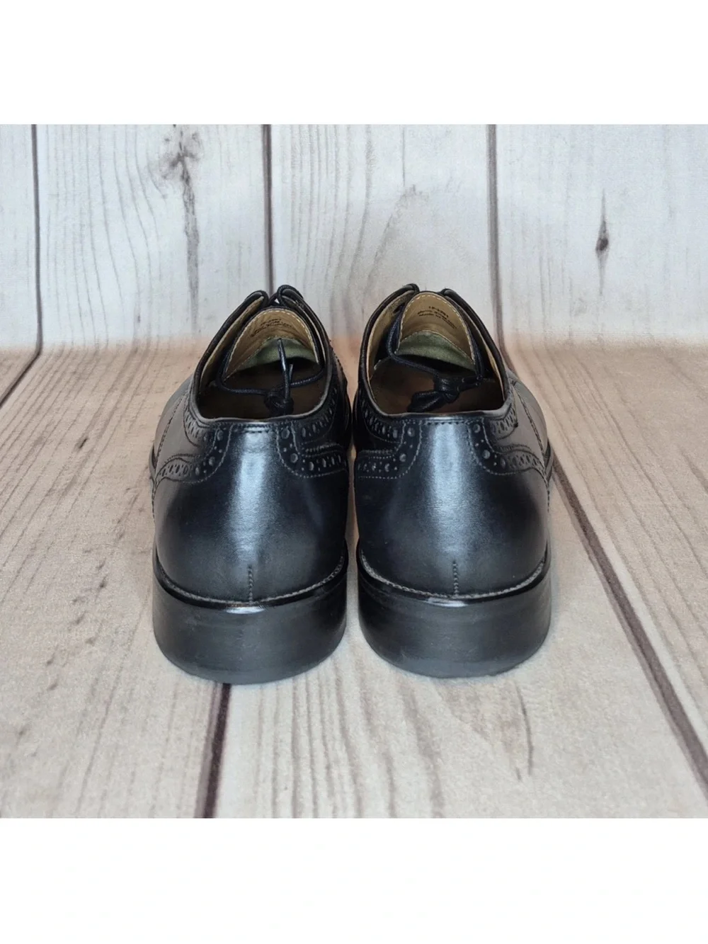 Johnston & Murphy Men's Size 9.5M Hendrick Plain Toe Black Leather Oxford Shoes